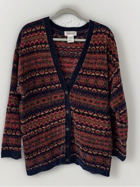 Vintage Talbots Multicolor Southwestern Chenille Cardigan Sweater Size Large